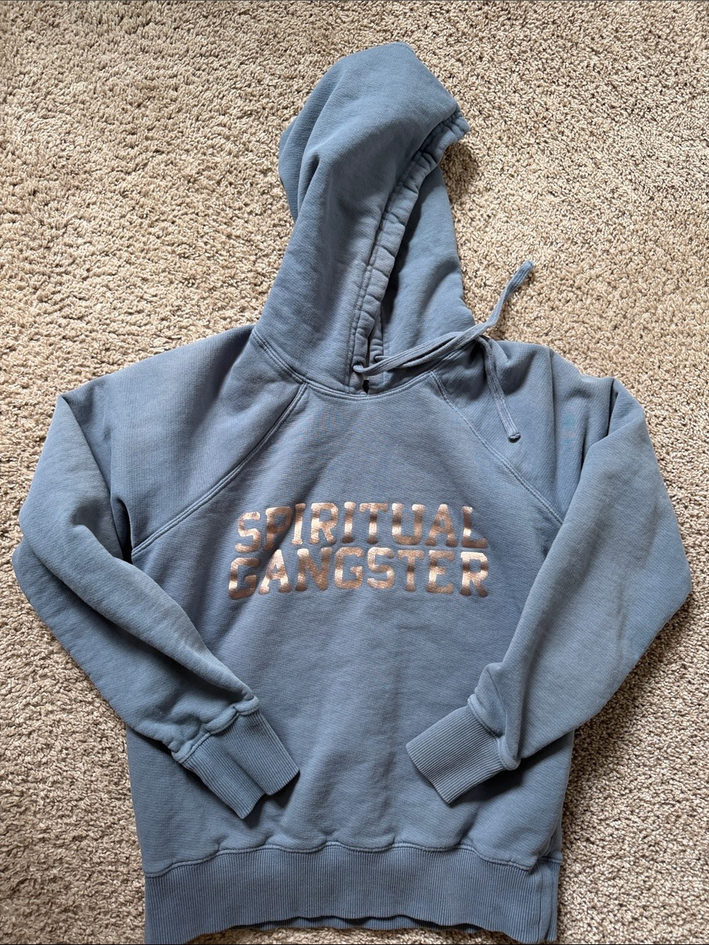Spiritual Gangster Hoodie in Dusty Blue with Rose Gold Logo